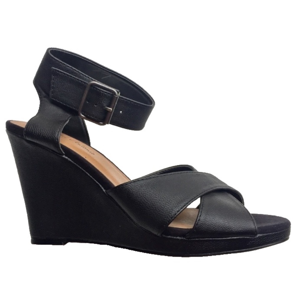 Michael Antonio Black Faux Leather Wedges Size 7
